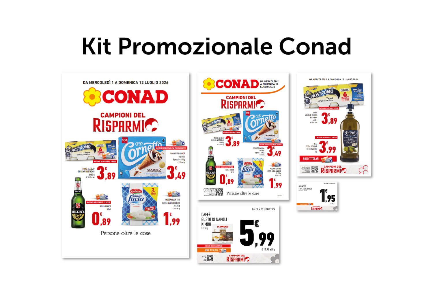 Kit promozionale dedicati al canale CONAD, diversificati per aree e tipologia di punto vendita