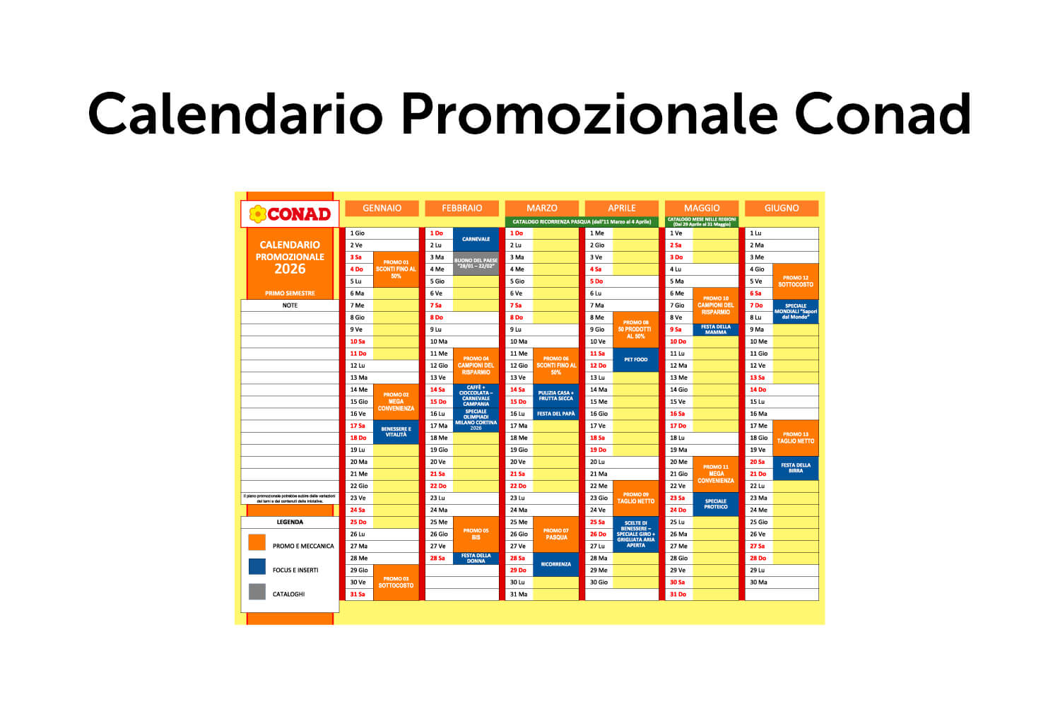 Conad calendario promozionale 2026