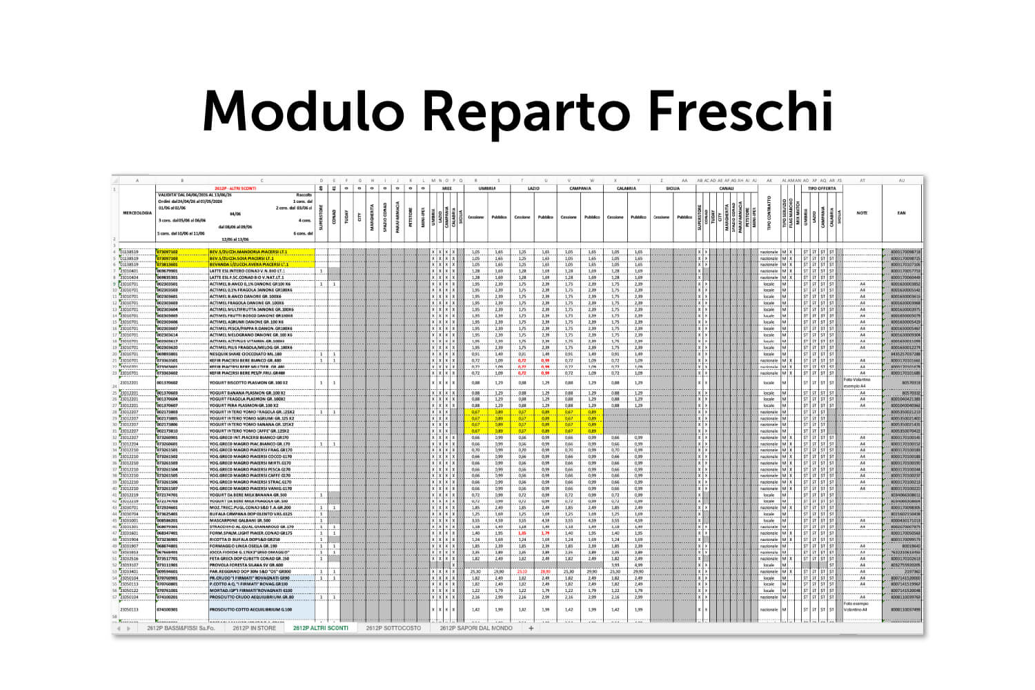 Modulo multipagina FRESCHI personalizzato per settore canale e area