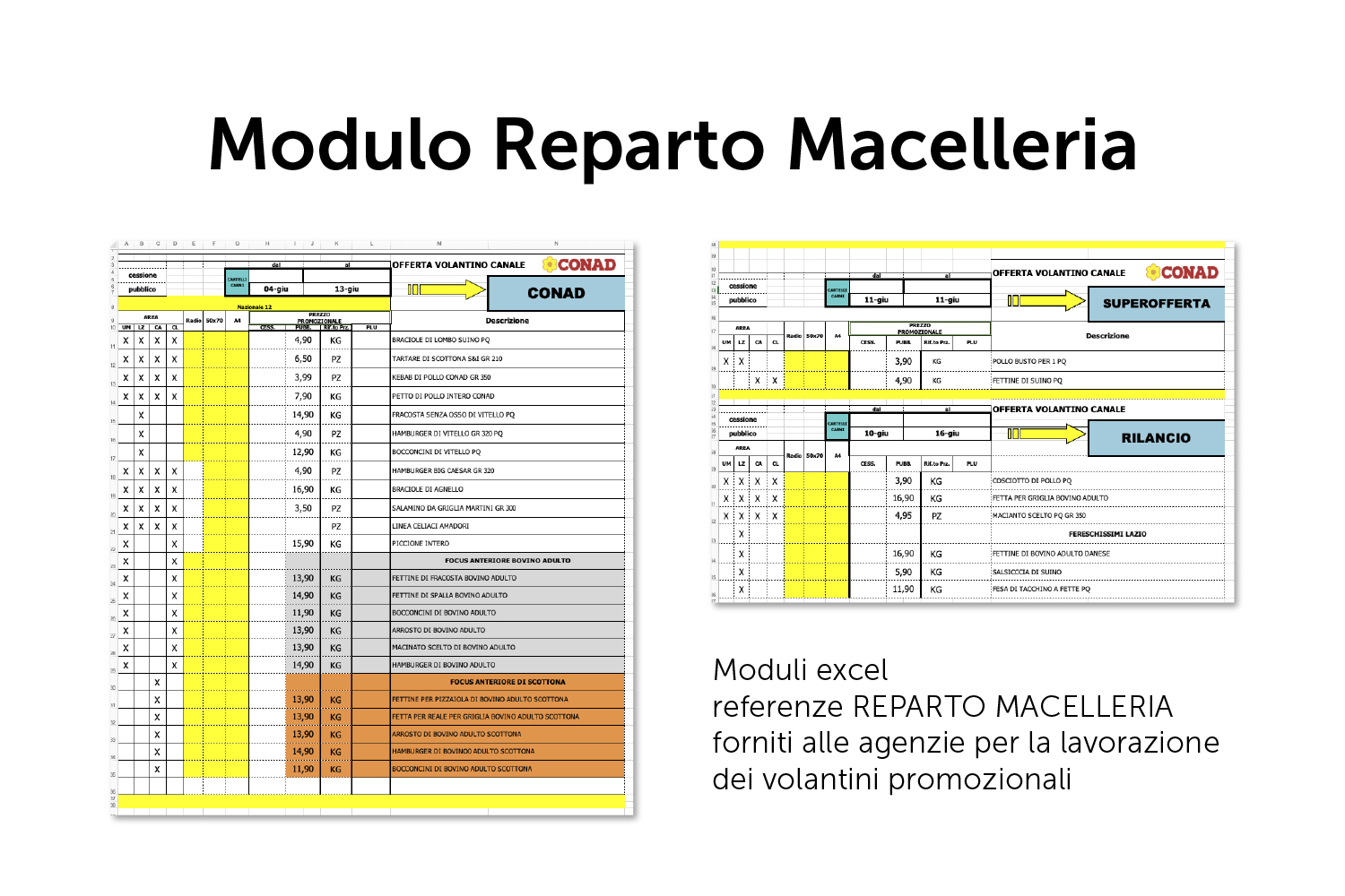 Modulo reparto MACELLERIA personalizzato per canale e area