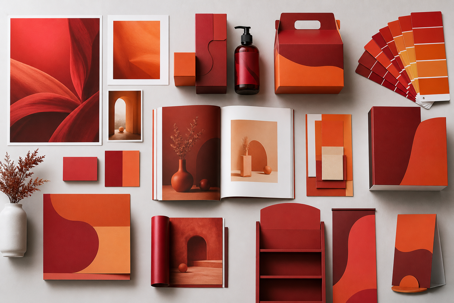 Concept board con packaging e materiali per il punto vendita
