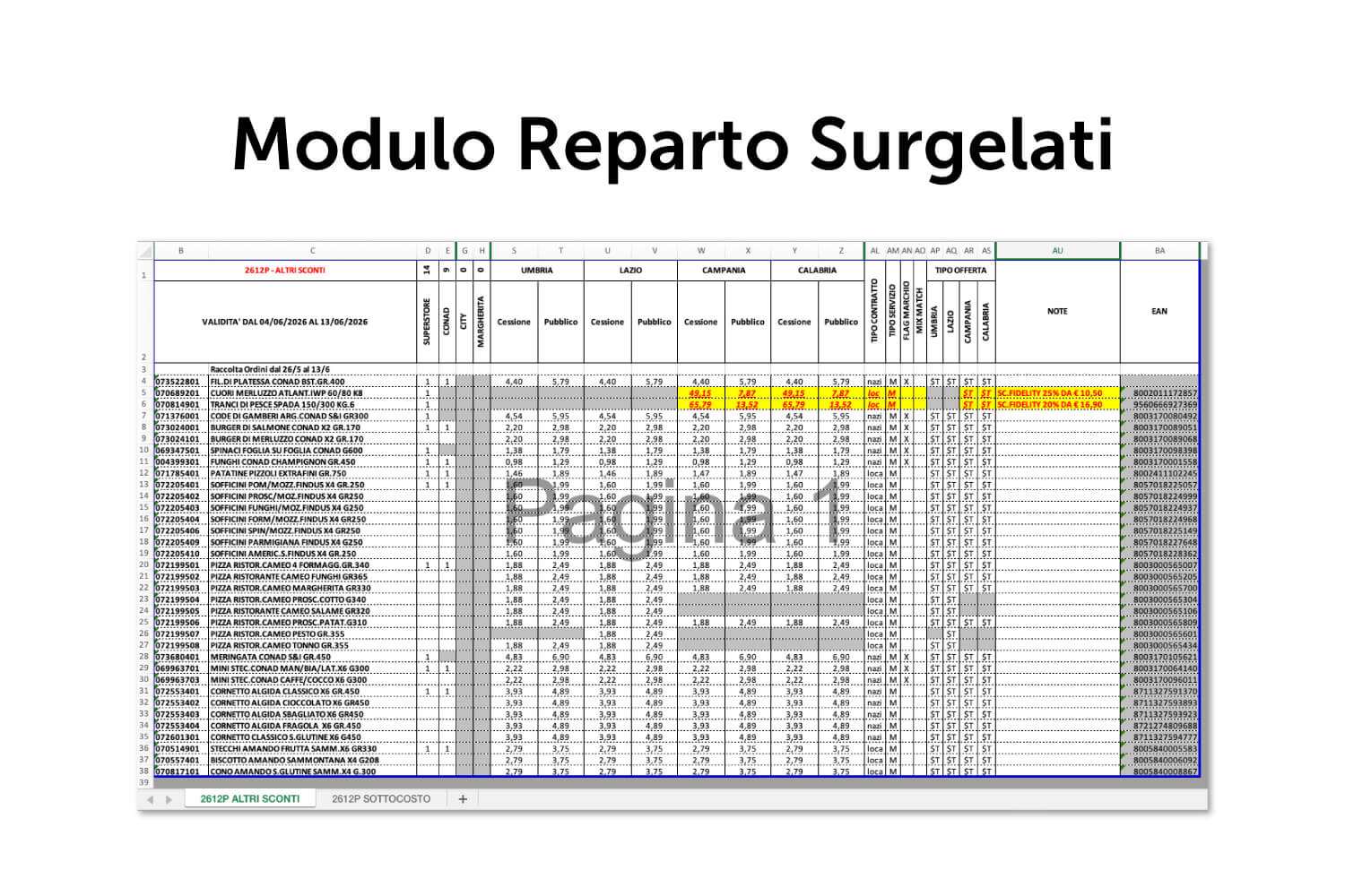 Modulo SURGELATI personalizzato per canale e area